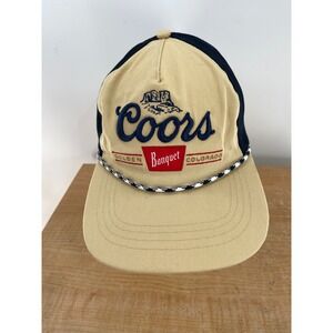 Coors Banquet Beer Trucker Hat Tan Navy Blue Rope Snapback Mesh H3 Headwear